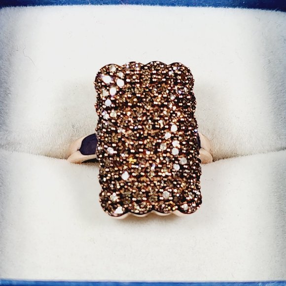 Natural Champagne Diamond ring in 14k Rose Gold & Rhodium/925 SS 1.00ct sz 6 - Picture 2 of 5